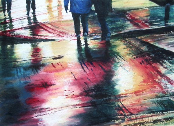 Wet street and neon lights