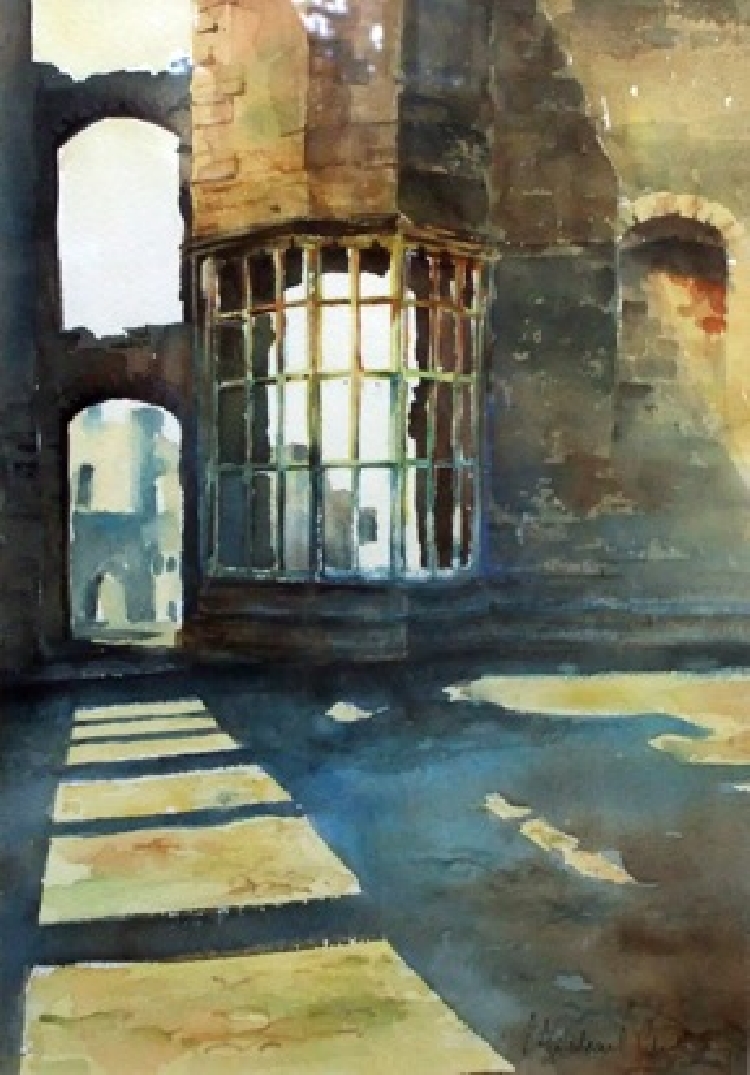 Shadows at Raglan castle